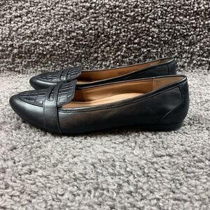 Vionic Savannah Croc Embossed Leather Black Pointed Toe Flats Women’s Sz 8.5